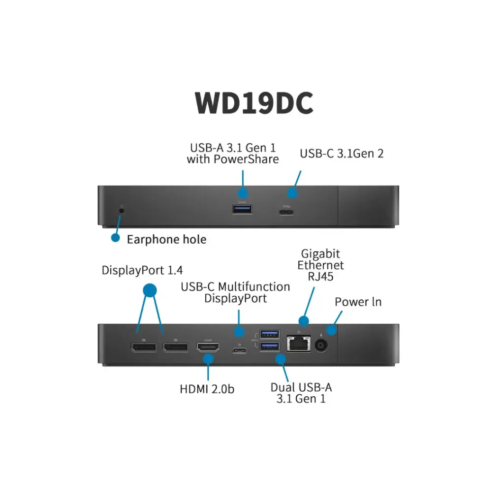 Dell Performance Dock – WD19DCS + Dell Original 240W 7.4mm AC Adapter Model: ha240pm