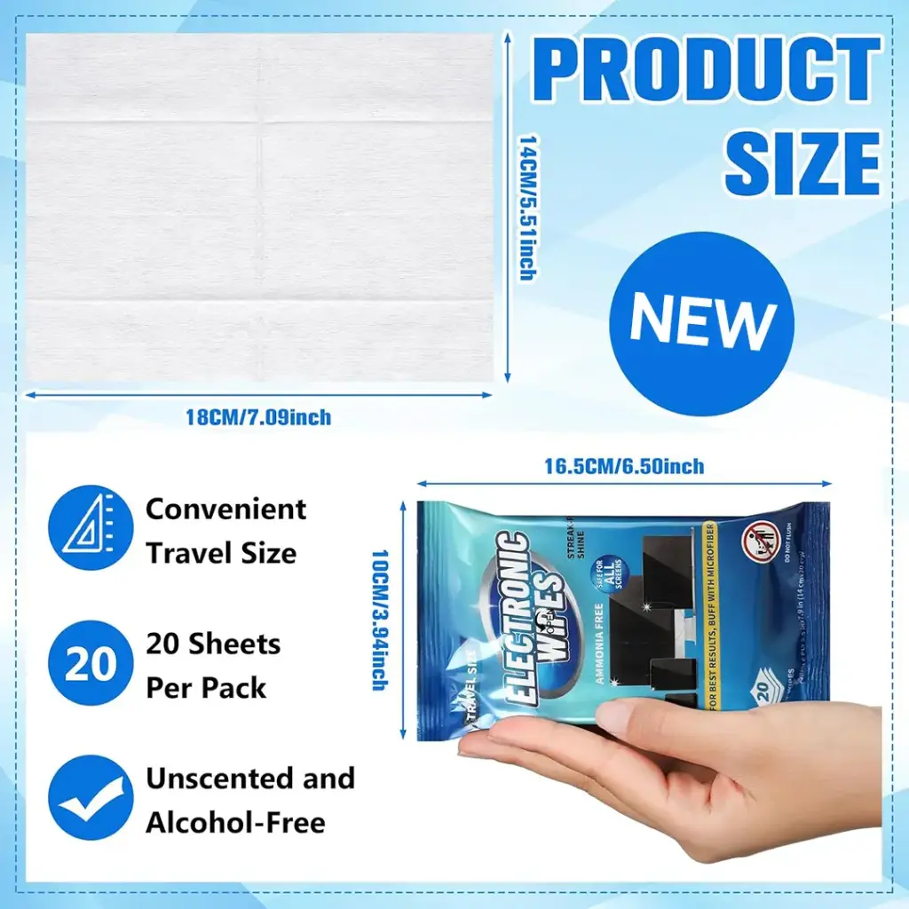 Electronic Cleaning Wipes – 20 Pre-Moistened Screen Wipes | Streak-Free & Scratch-Free | Resealable Pack for TV, Monitor & Phone