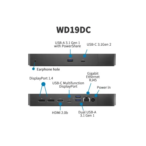 Dell Performance Dock – WD19DCS + Dell Original 240W 7.4mm AC Adapter Model: ha240pm